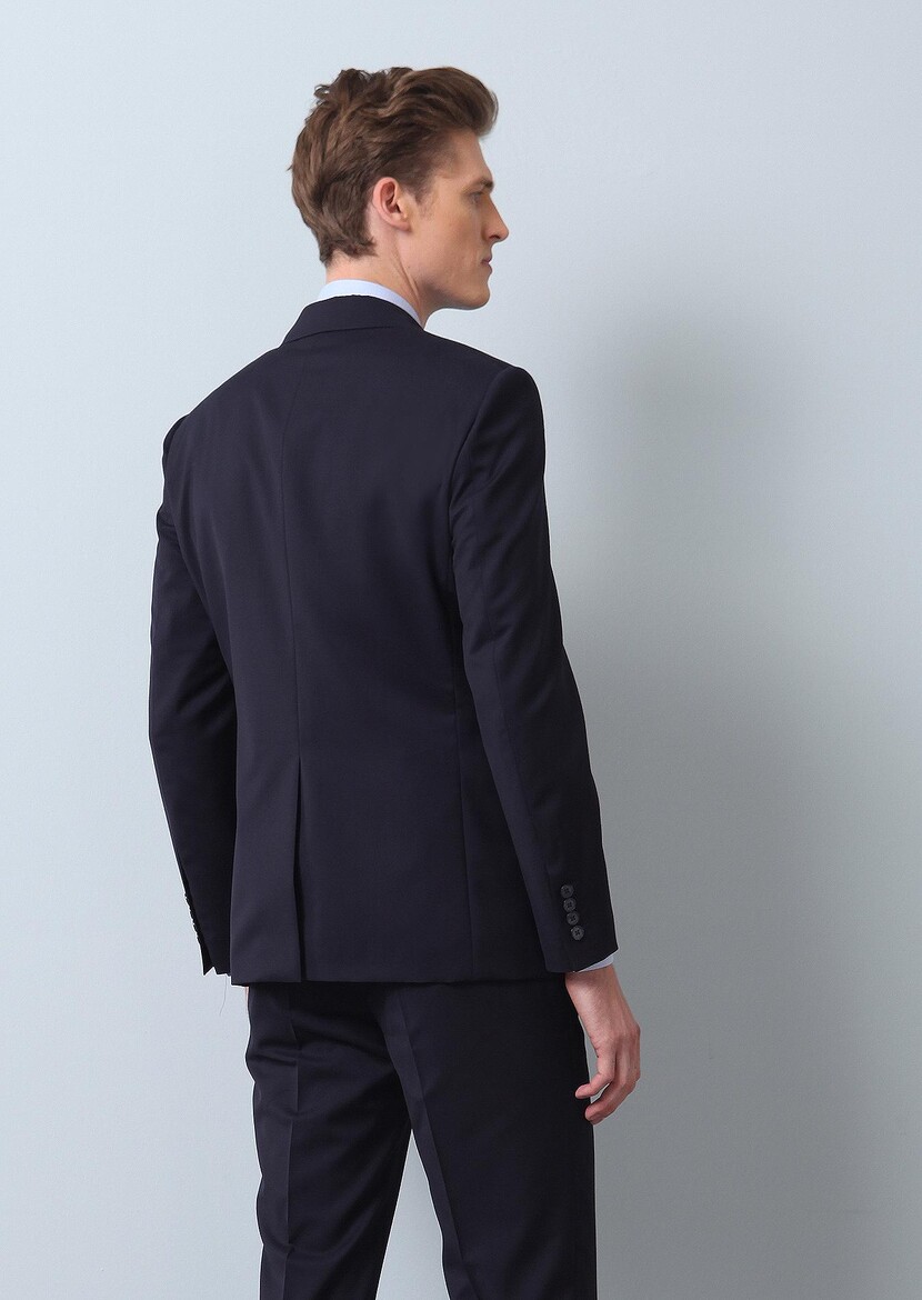 Lacivert Düz Regular Fit %100 Yün Takım Elbise - Thumbnail
