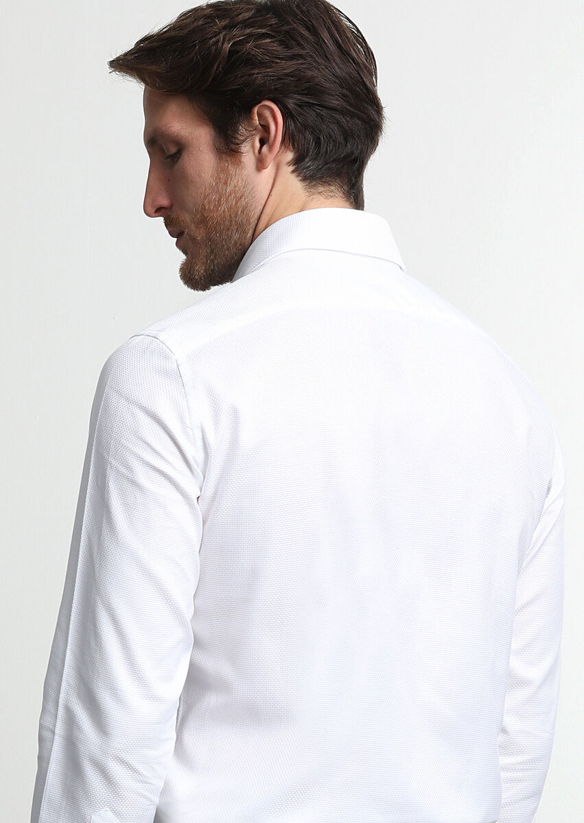 Beyaz Mikro Regular Fit Dokuma Klasik %100 Pamuk Gömlek