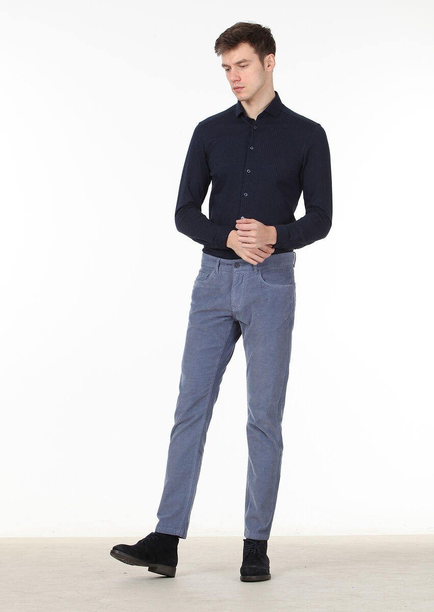 Mavi Düz Dokuma Slim Fit Casual Pamuk Karışımlı Pantolon