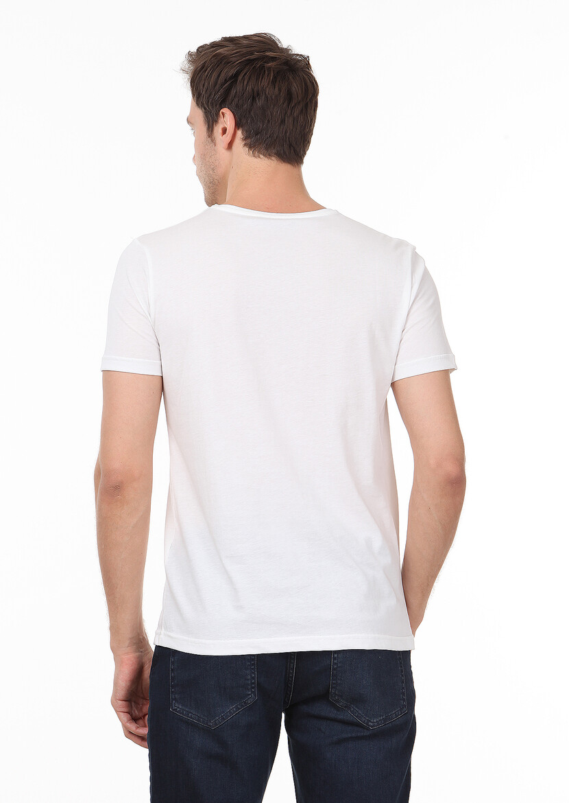 Beyaz Desenli %100 Pamuk T-Shirt - Thumbnail