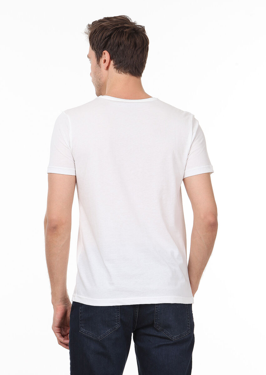 Beyaz Desenli %100 Pamuk T-Shirt