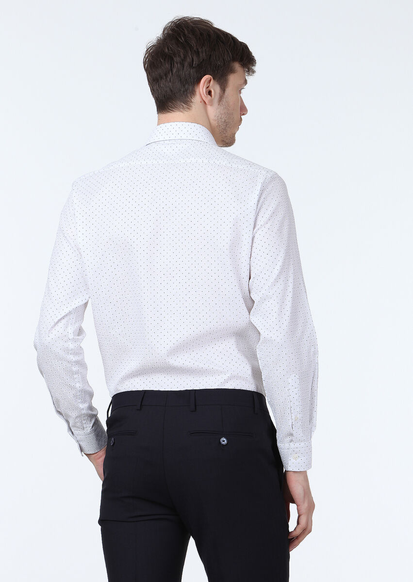 Beyaz Baskılı Slim Fit Dokuma Klasik %100 Pamuk Gömlek