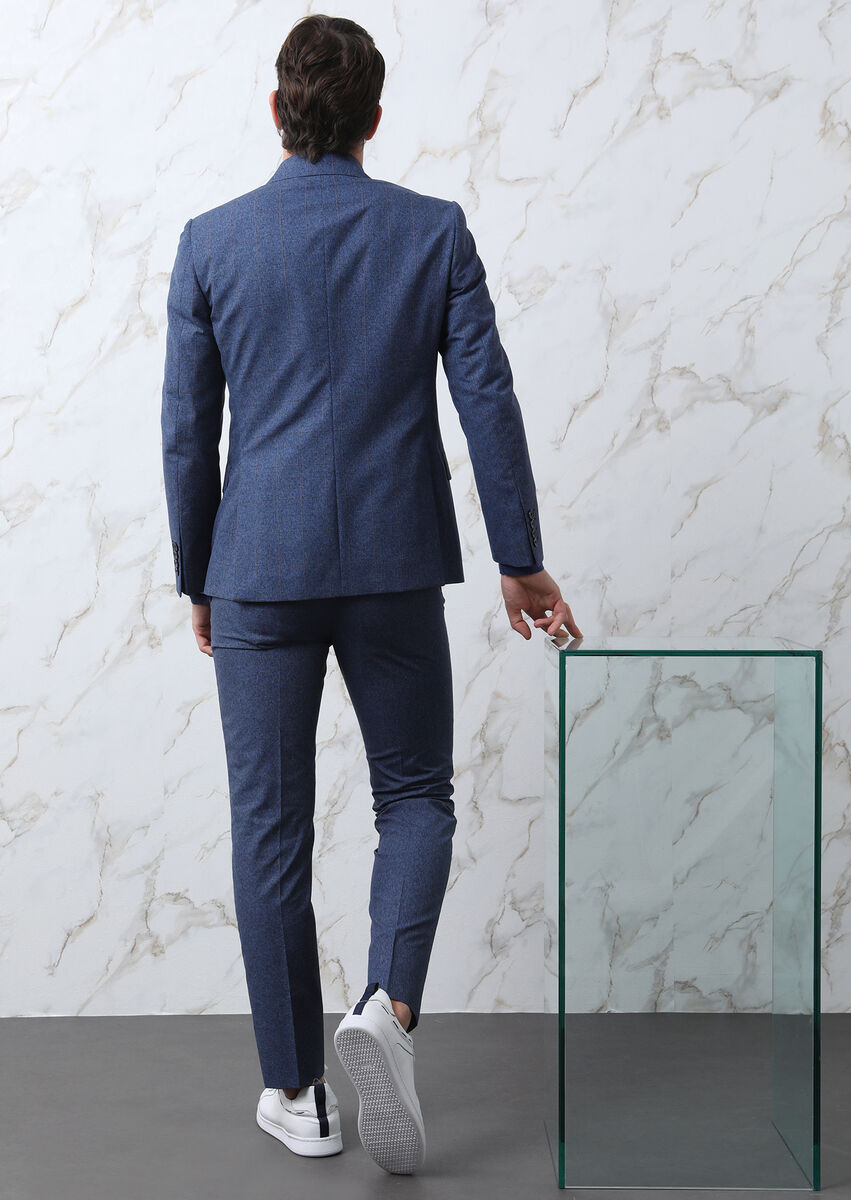 Saks Kareli Zeroweight Slim Fit Yün Karışımlı Takım Elbise