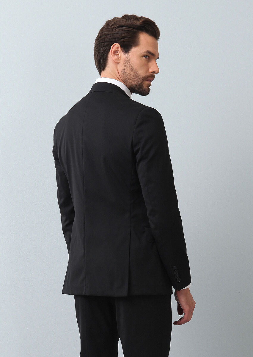 Siyah Mikro Shirt Shoulder-slim Fit Yün Karışımlı Takım Elbise