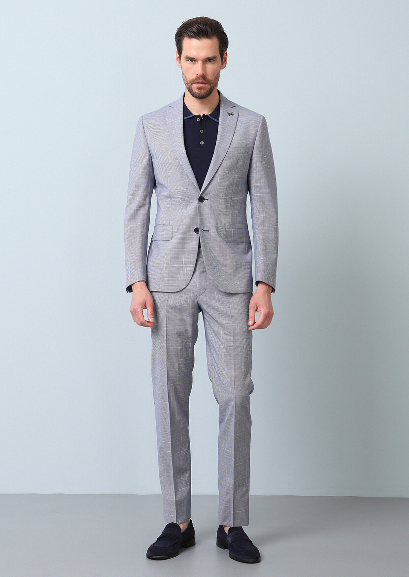 Lacivert Mikro Zeroweight Slim Fit %100 Yün Takım Elbise - Thumbnail