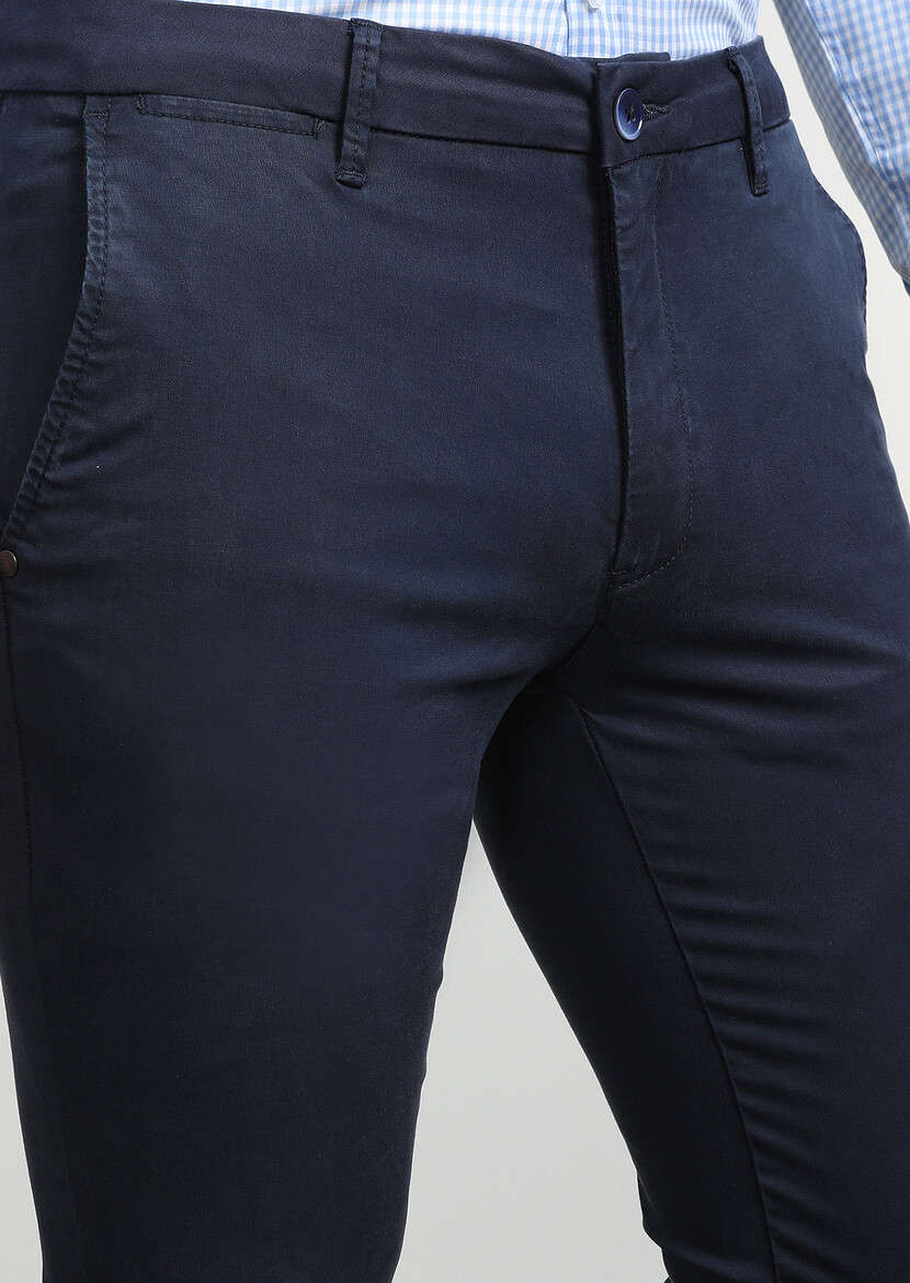 Lacivert Düz Dokuma Slim Fit Smart Casual Pantolon - Thumbnail