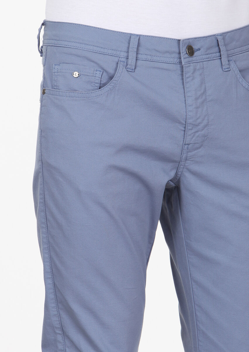 Koyu Mavi Düz Dokuma Slim Fit Casual Pamuk Karışımlı Pantolon
