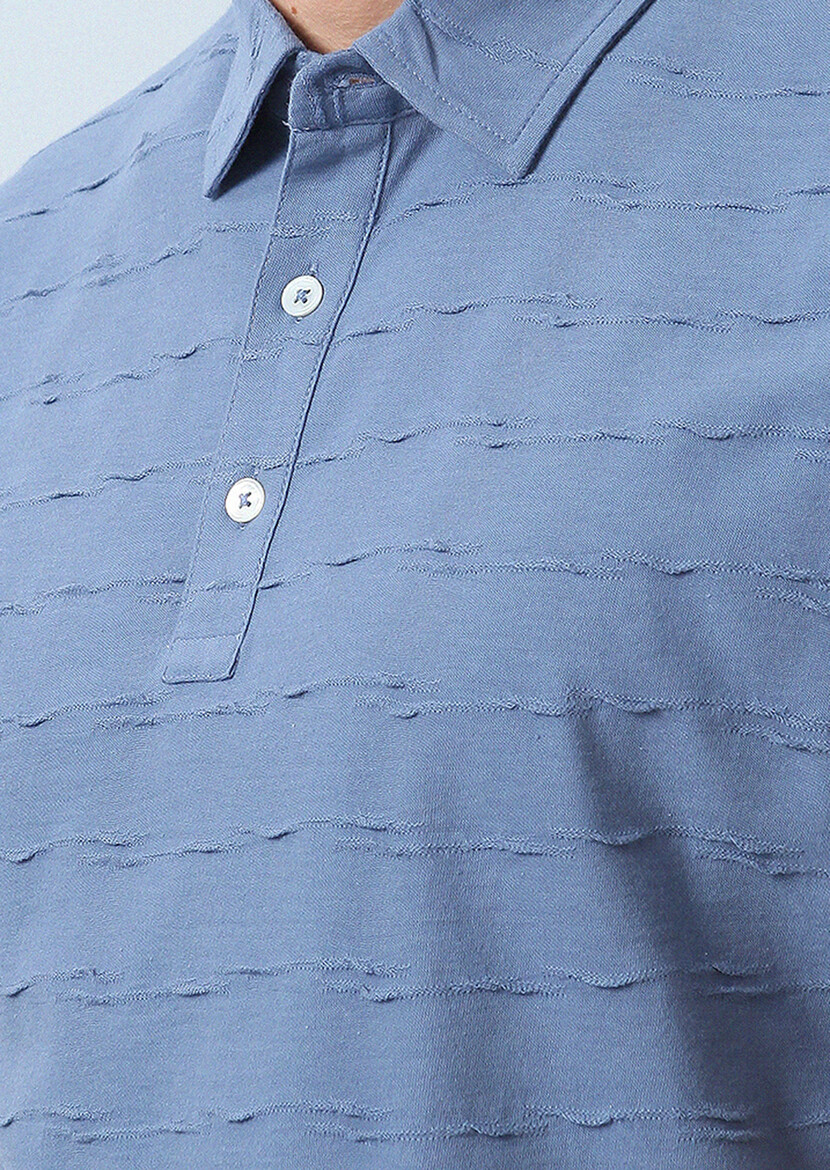 Koyu Mavi Jakarlı Polo Yaka %100 Pamuk T-Shirt - Thumbnail