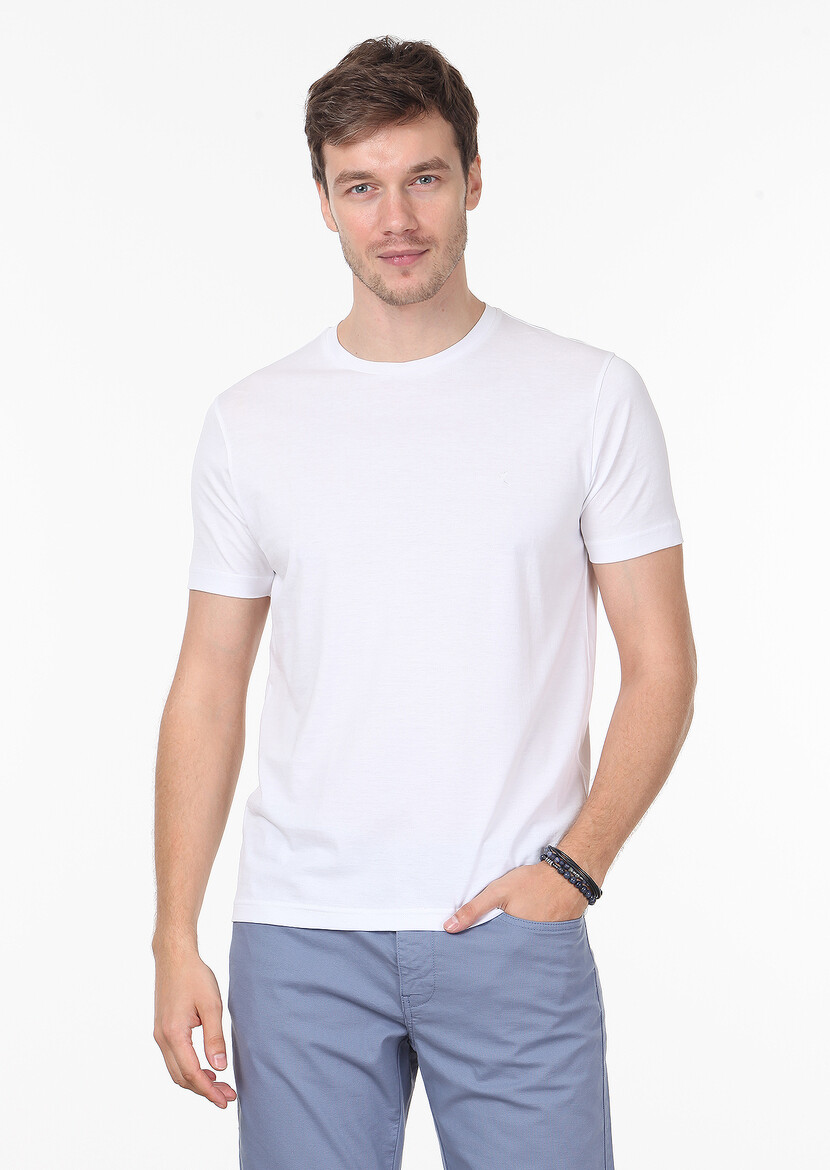 Beyaz %100 Pamuk T-Shirt - Thumbnail