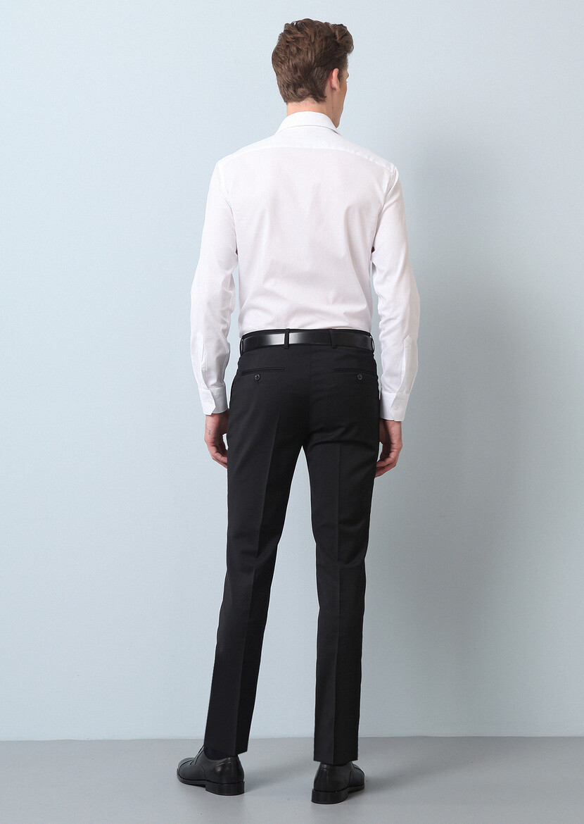 Siyah Düz Kumaş Modern Fit Klasik %100 Yün Pantolon - Thumbnail