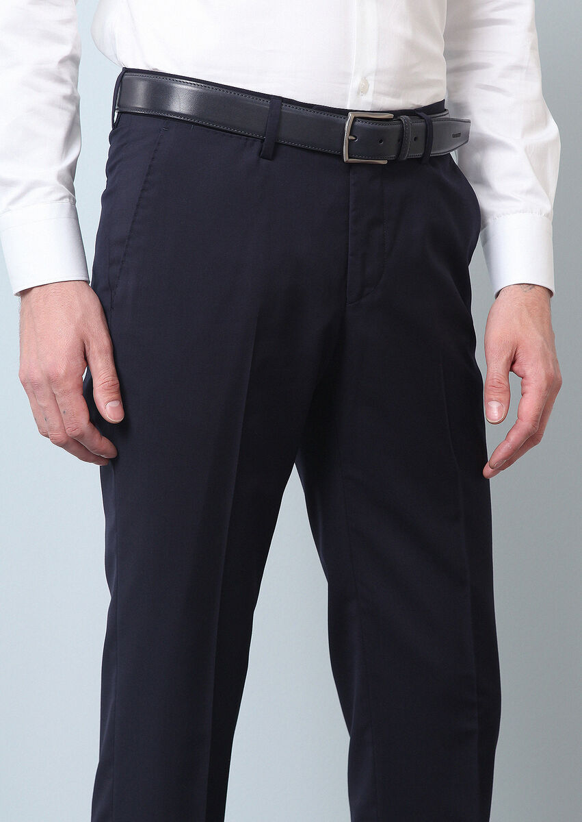 Lacivert Düz Kumaş Modern Fit Klasik %100 Yün Pantolon
