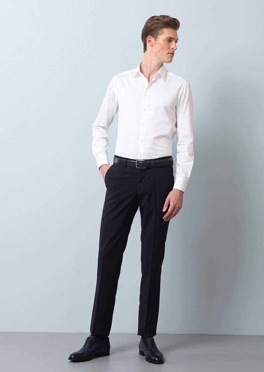 Lacivert Düz Kumaş Modern Fit Klasik %100 Yün Pantolon