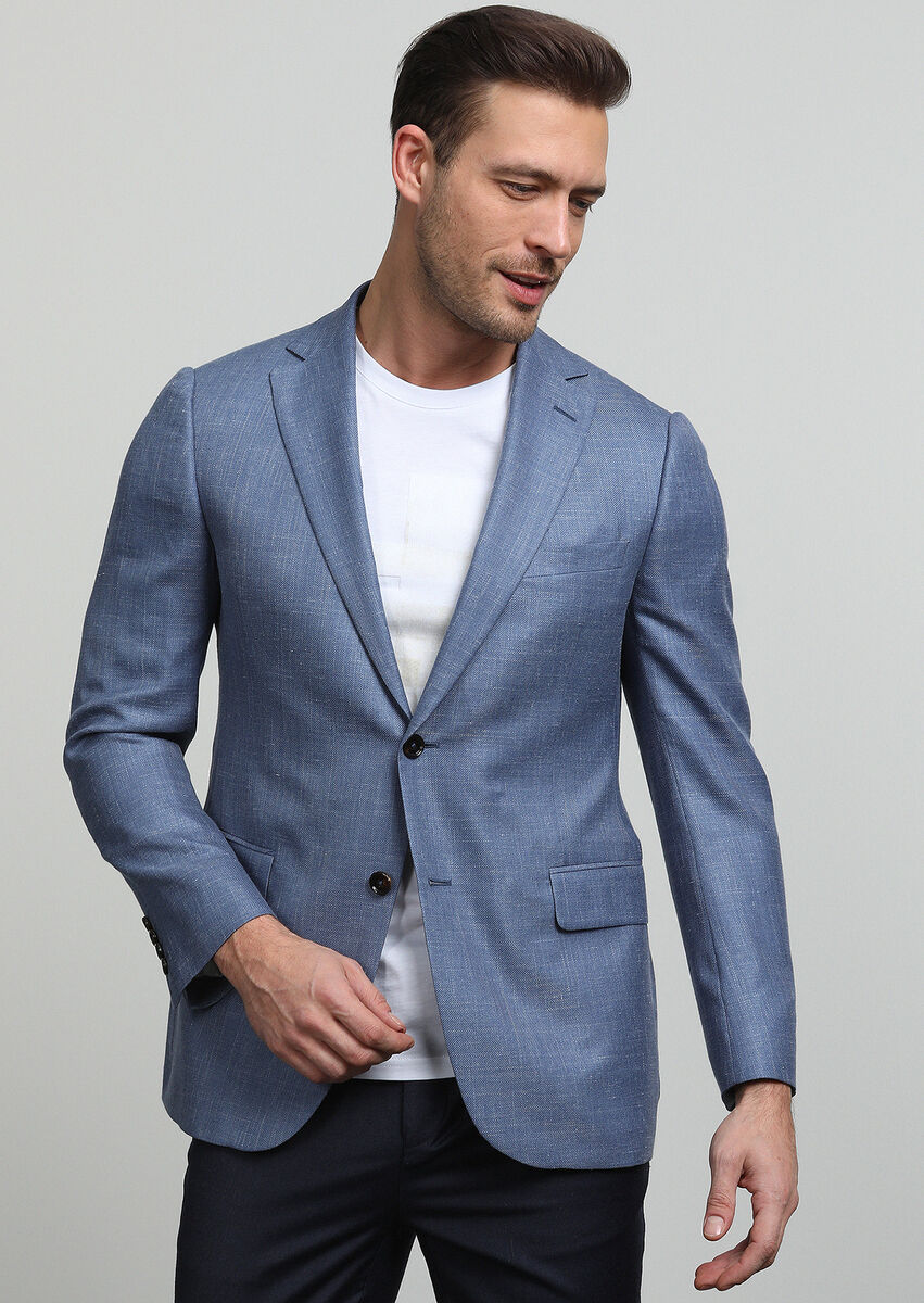 Mavi Düz Regular Fit Kaşmir Karışımlı Ceket