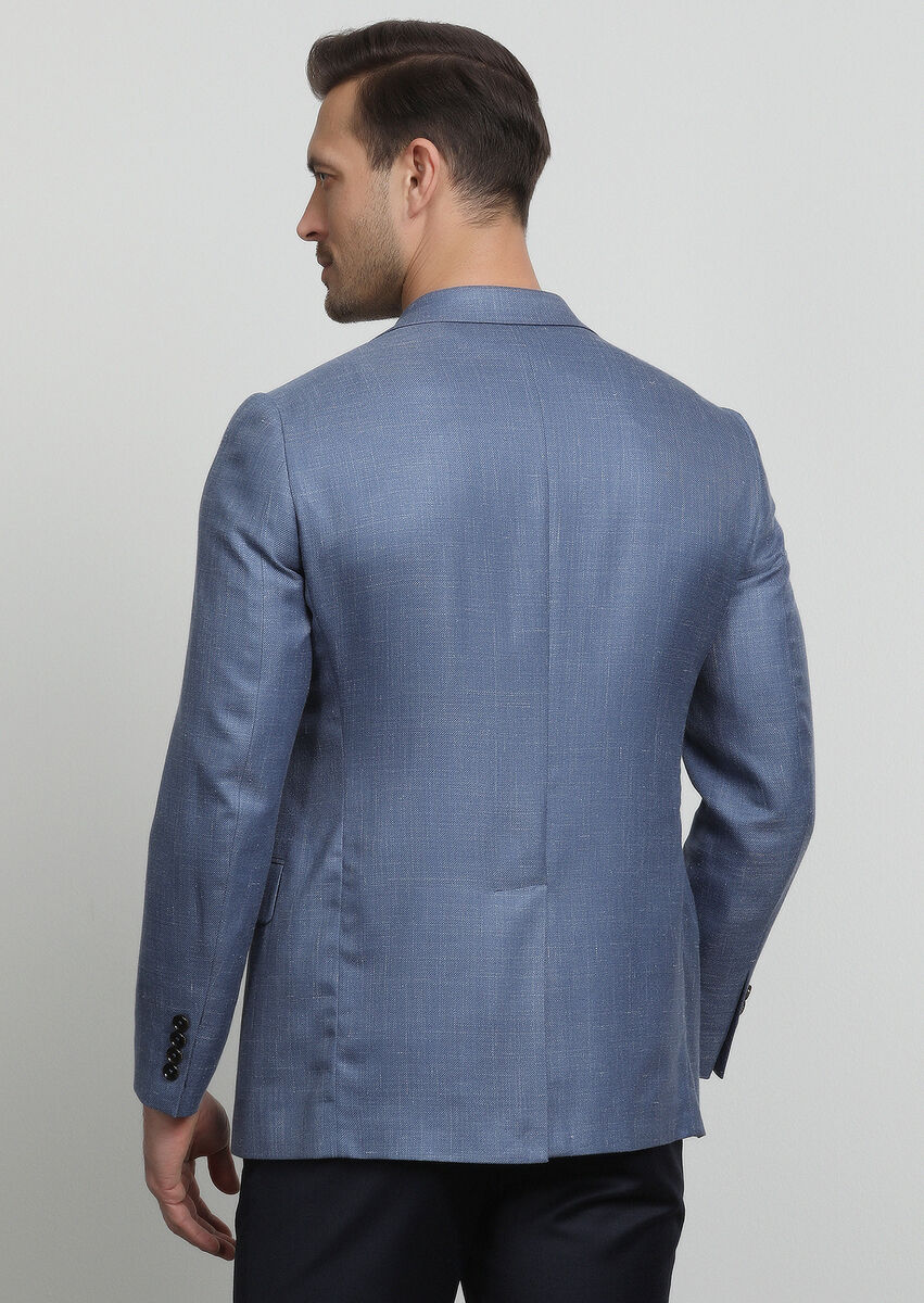 Mavi Düz Regular Fit Kaşmir Karışımlı Ceket