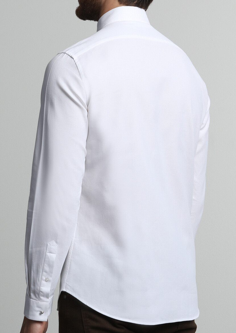 Beyaz Düz Slim Fit Dokuma Casual %100 Pamuk Gömlek - Thumbnail