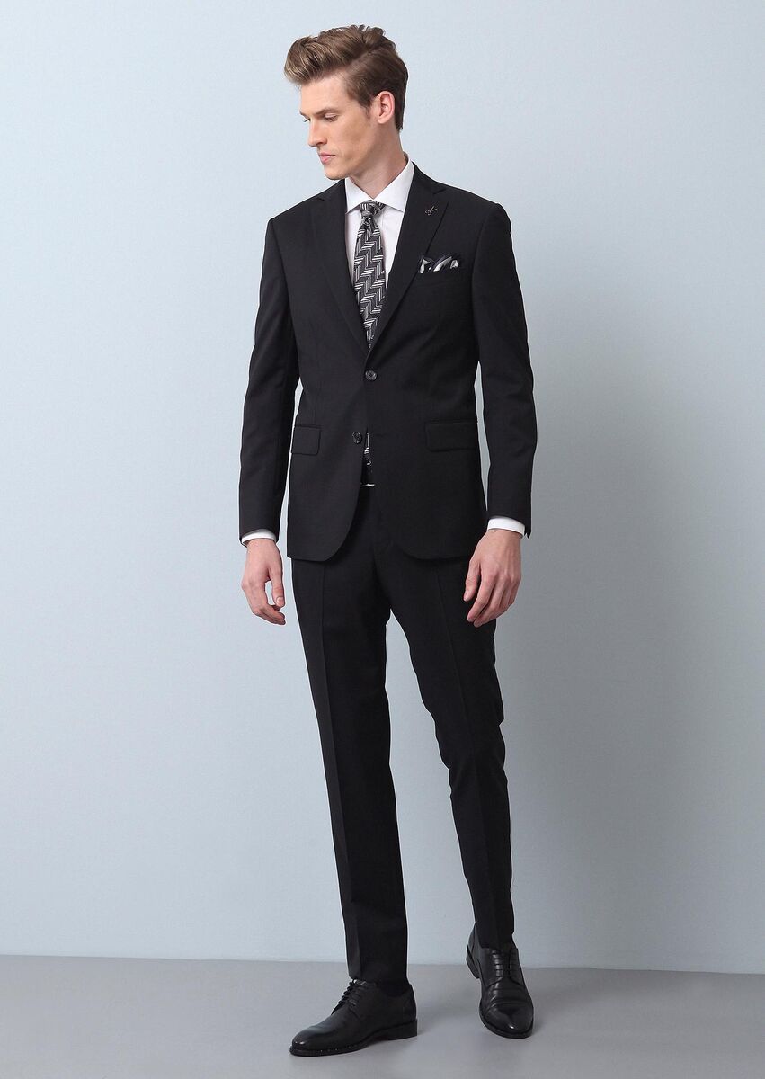 Siyah Düz Thin&taller Slim Fit %100 Yün Takım Elbise