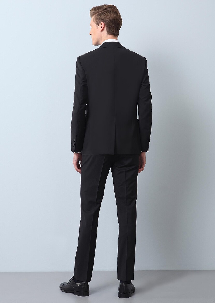 Siyah Düz Thin&taller Slim Fit %100 Yün Takım Elbise - Thumbnail