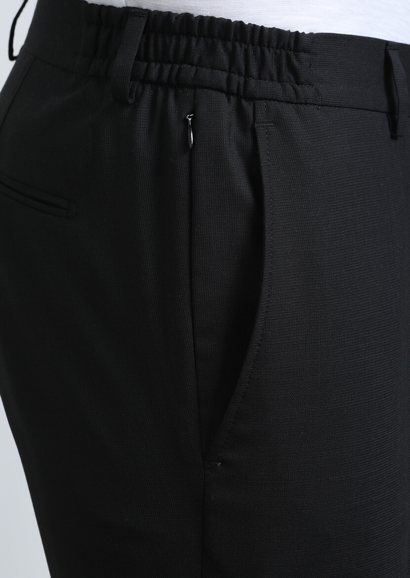 Siyah Düz Modern Fit Yün Karışımlı Takım Elbise - Thumbnail