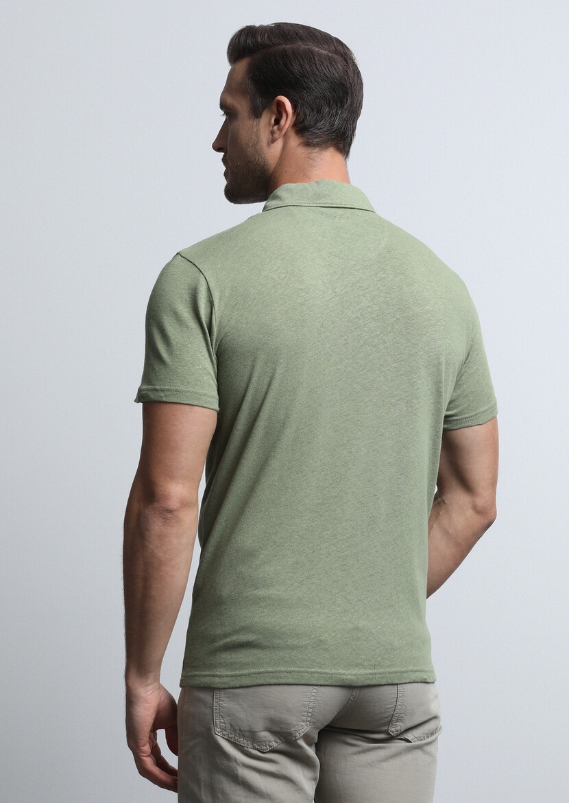 Yeşil Baskılı Polo Yaka Pamuk Karışımlı T-Shirt - Thumbnail