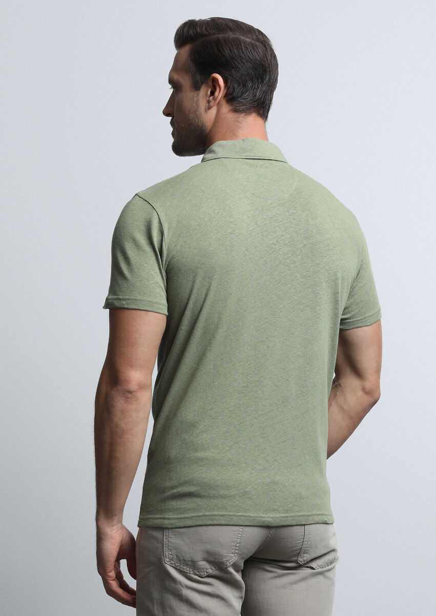 Yeşil Baskılı Polo Yaka Pamuk Karışımlı T-Shirt
