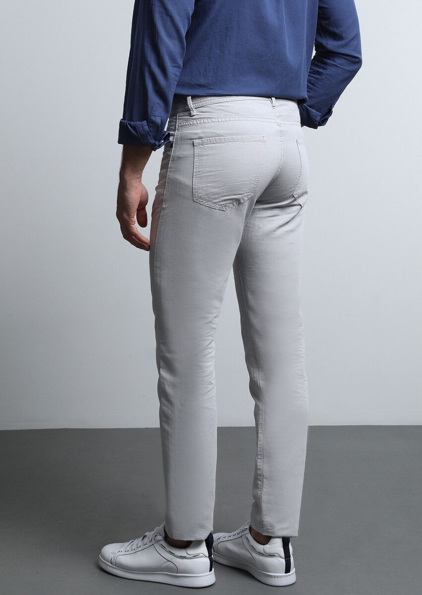 Açık Gri Mikro Dokuma Slim Fit Casual Pamuk Karışımlı Pantolon