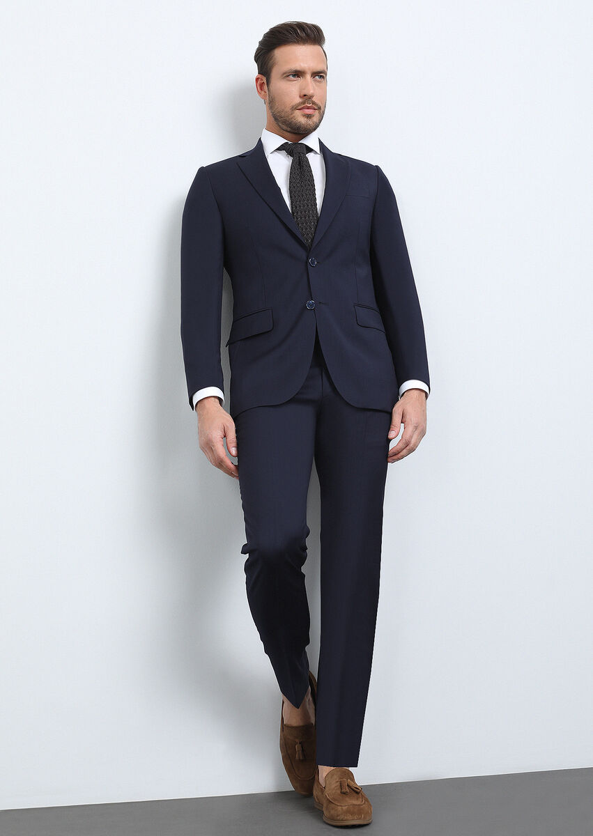 Lacivert Düz Thin&taller Slim Fit %100 Yün Takım Elbise