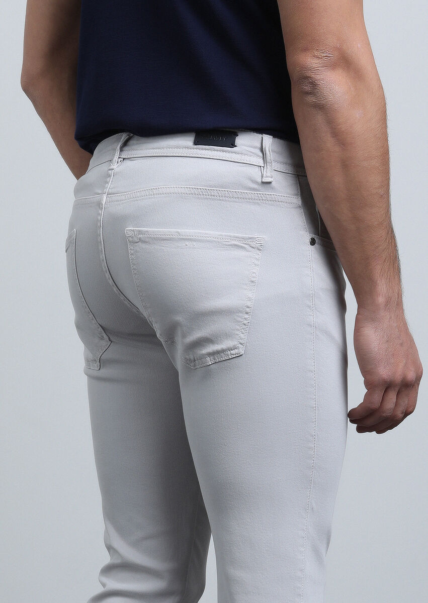 Gri Düz Dokuma Slim Fit Casual Pamuk Karışımlı Pantolon