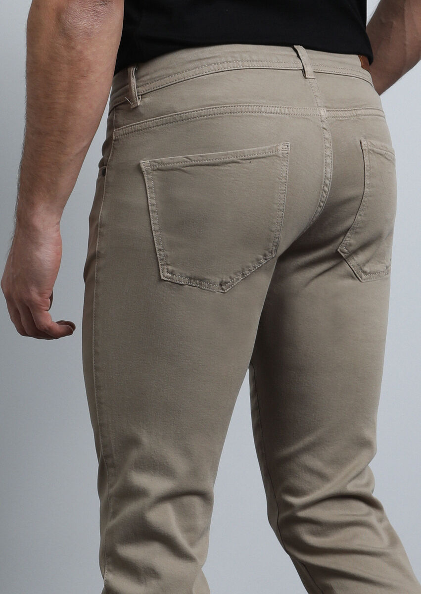 Safran Düz Dokuma Slim Fit Casual Pamuk Karışımlı Pantolon
