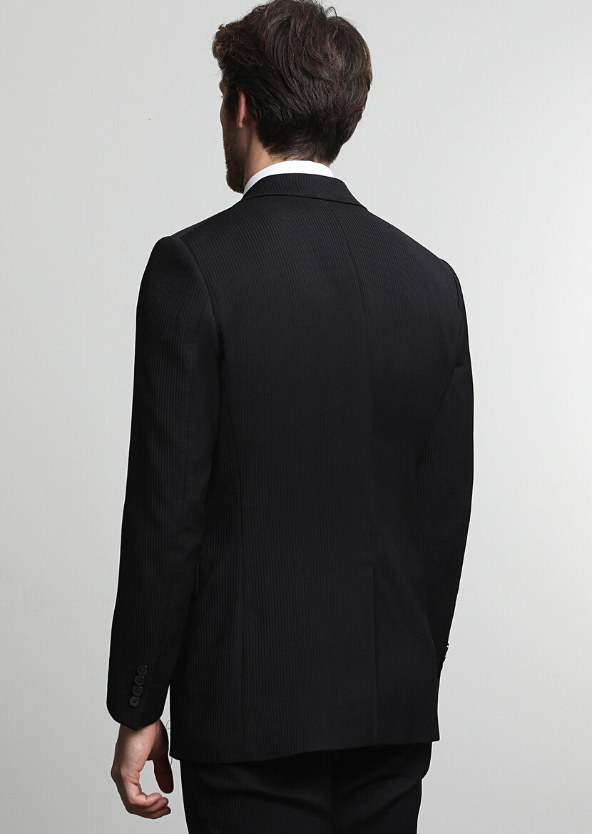 Siyah Çizgili Thin&taller Slim Fit Yün Karışımlı Takım Elbise - Thumbnail