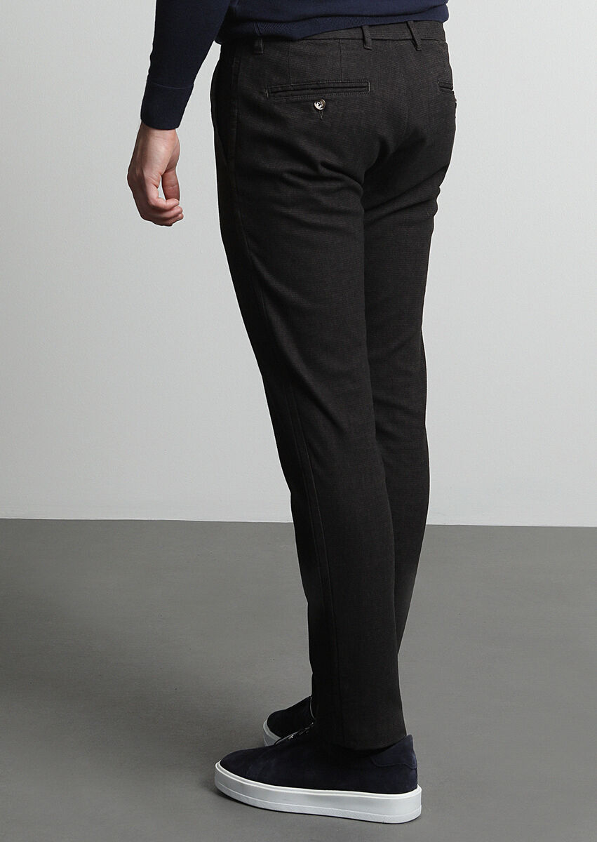 Kahverengi Desenli Dokuma Regular Fit Casual Pamuk Karışımlı Pantolon