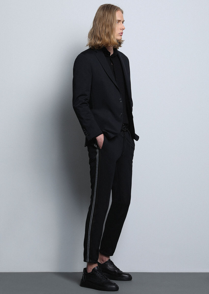 Siyah Düz Comfort Fit Örme Takım Elbise