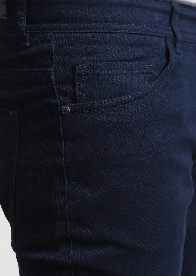 Açık Lacivert Düz Dokuma Slim Fit Casual Pamuk Karışımlı Pantolon - Thumbnail