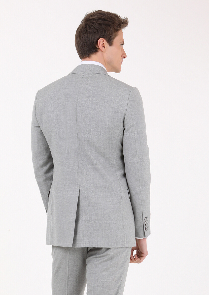 Gri Mikro Thin&taller Slim Fit %100 Yün Takım Elbise - Thumbnail