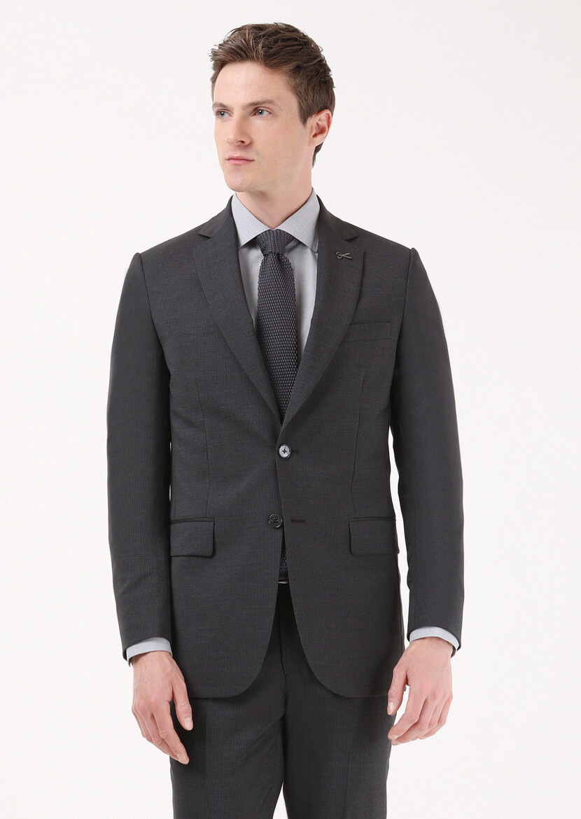 Antrasit Çizgili Thin&taller Slim Fit %100 Yün Takım Elbise - Thumbnail