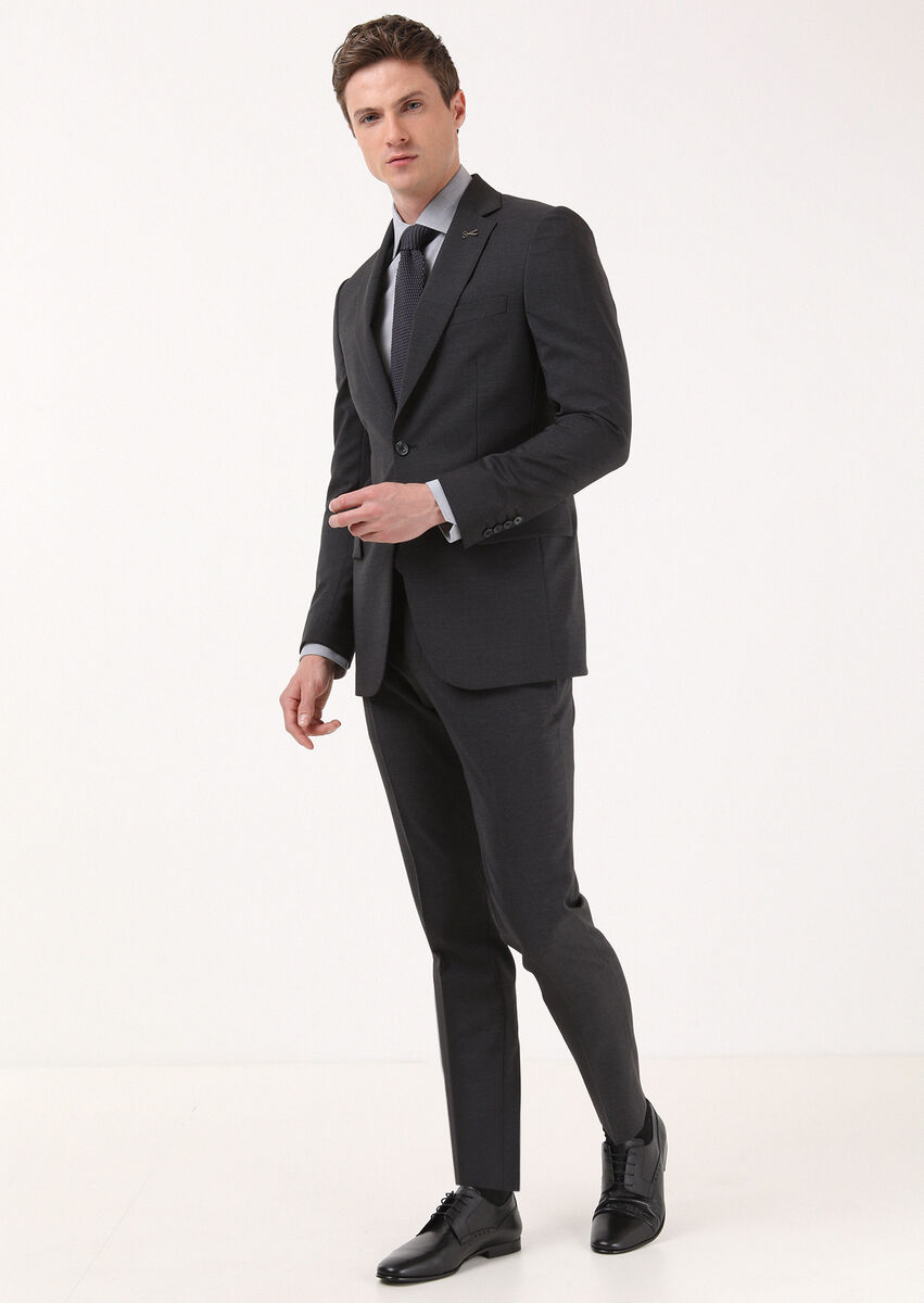 Antrasit Çizgili Thin&taller Slim Fit %100 Yün Takım Elbise