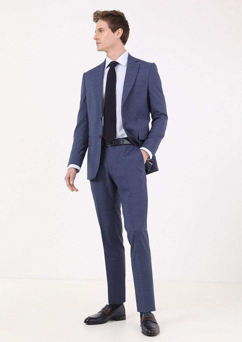 Açık Lacivert Çizgili Thin&taller Slim Fit %100 Yün Takım Elbise - Thumbnail