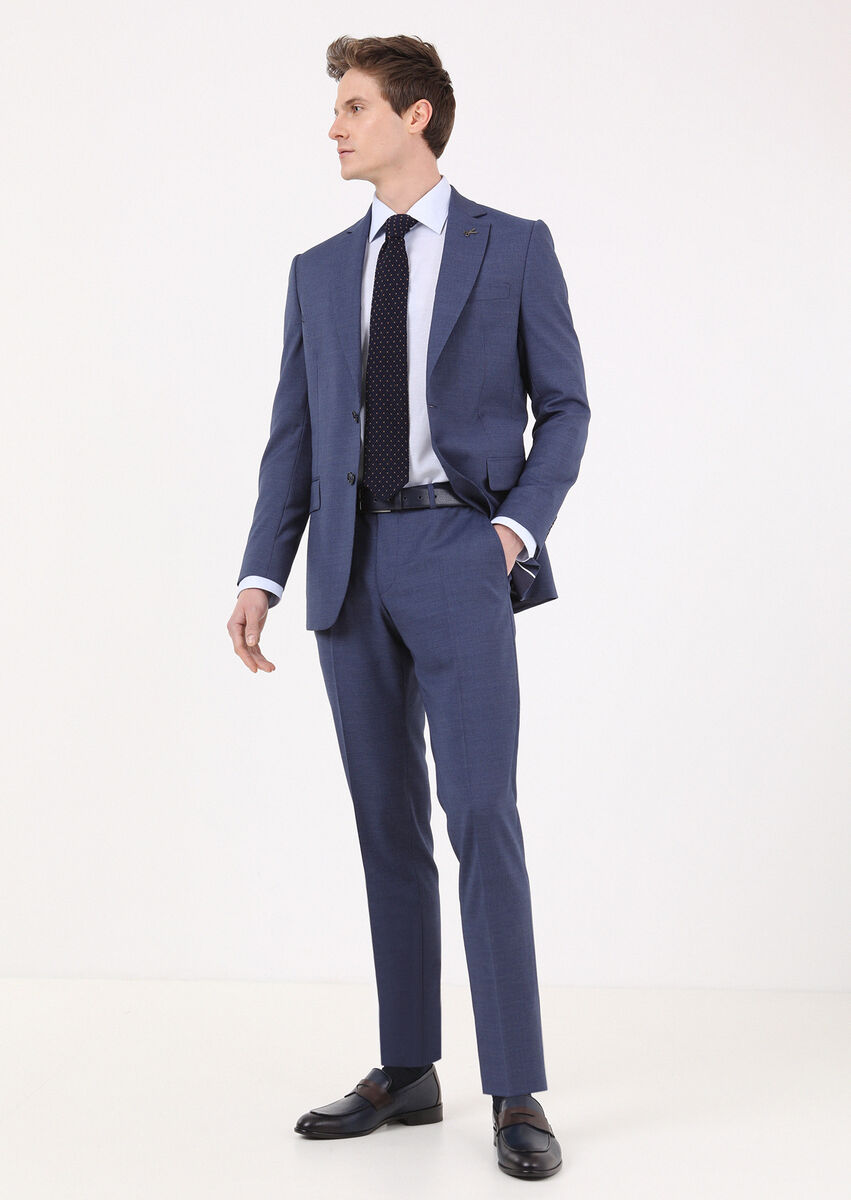 Açık Lacivert Çizgili Thin&taller Slim Fit %100 Yün Takım Elbise