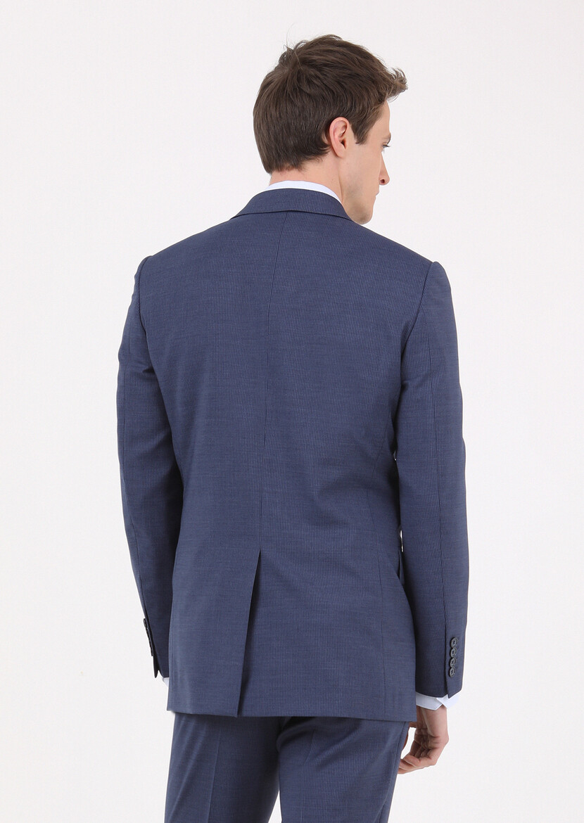 Açık Lacivert Çizgili Thin&taller Slim Fit %100 Yün Takım Elbise - Thumbnail