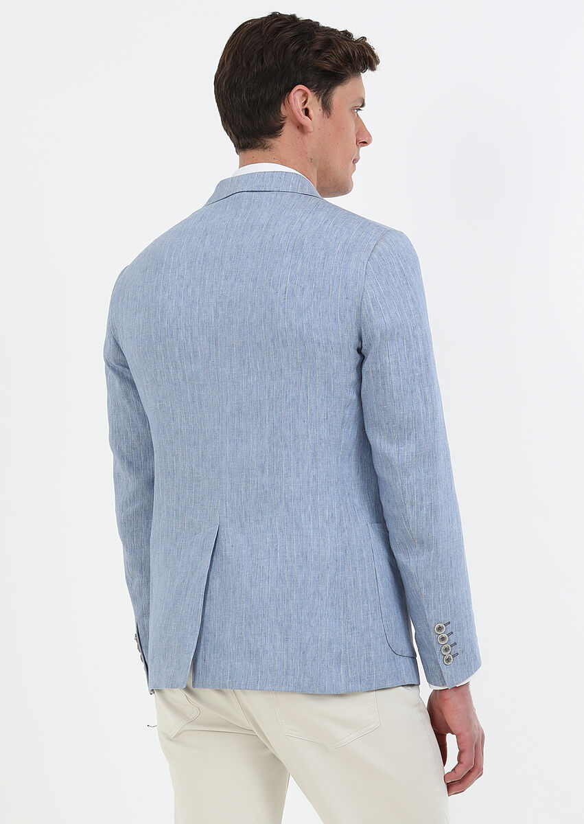 Mavi Çizgili Zeroweight Slim Fit Pamuk Karışımlı Ceket