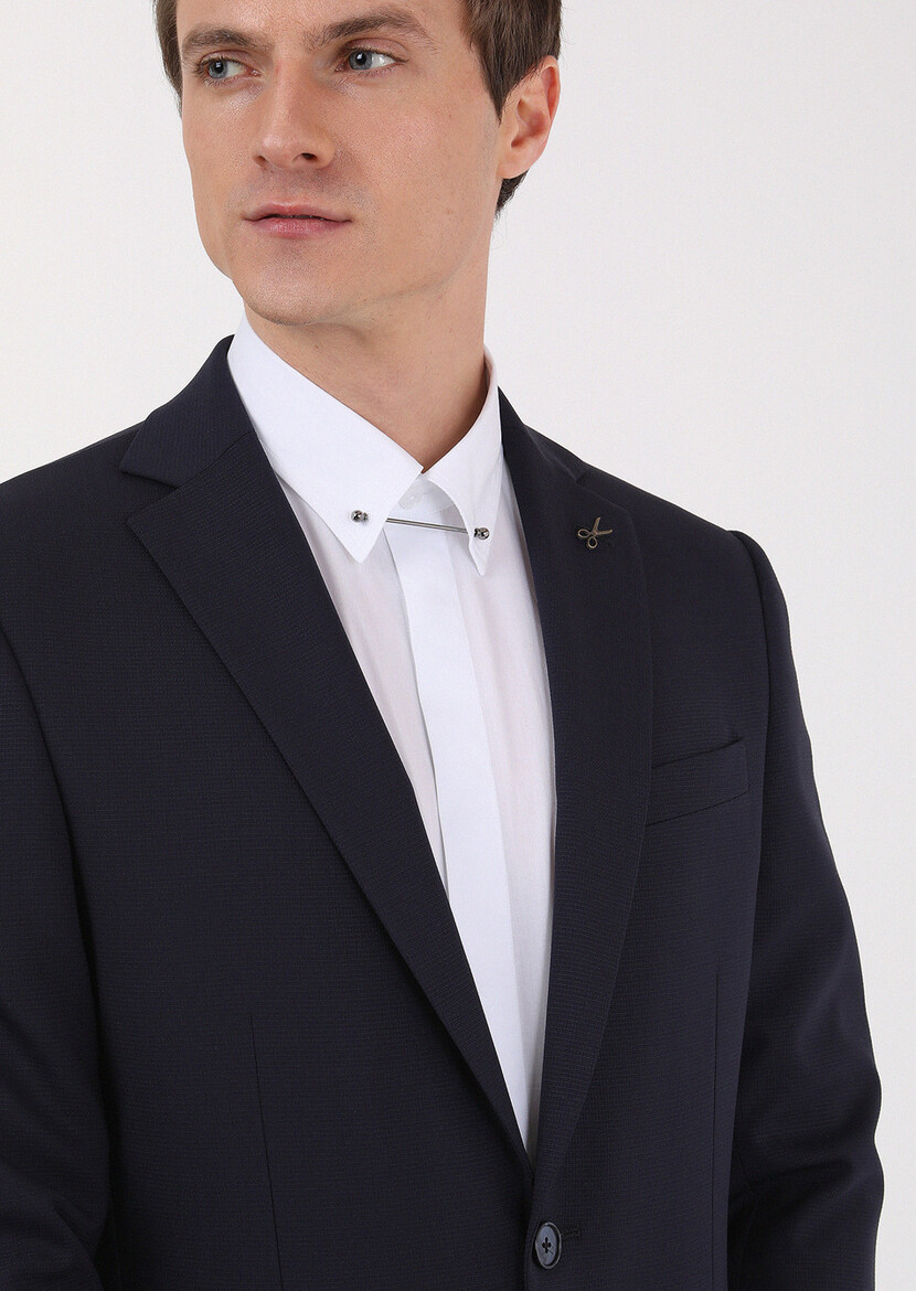 Lacivert Mikro Modern Fit Yün Karışımlı Takım Elbise - Thumbnail