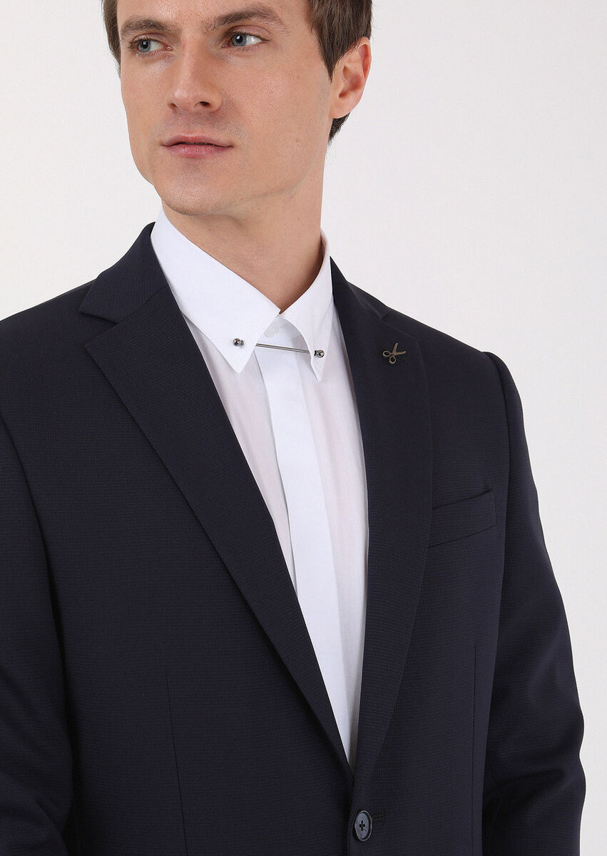 Lacivert Mikro Modern Fit Yün Karışımlı Takım Elbise