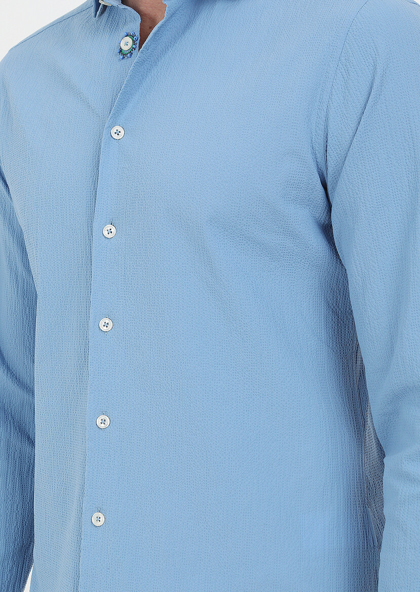 Mavi Slim Fit Dokuma Casual Pamuk Karışımlı Gömlek - Thumbnail