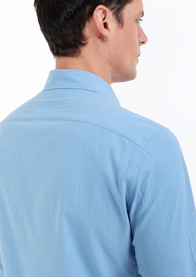 Mavi Slim Fit Dokuma Casual Pamuk Karışımlı Gömlek - Thumbnail