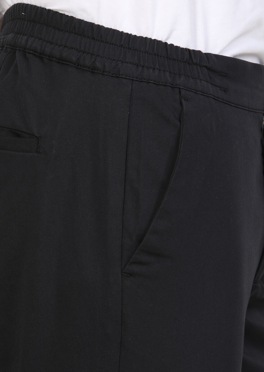Siyah Düz Dokuma Jogging Fit Casual Pamuk Karışımlı Pantolon