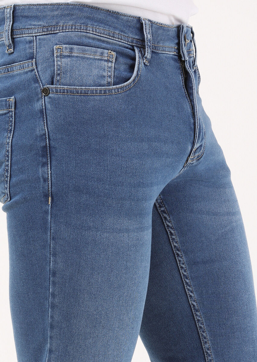 Mavi Düz Slim Fit Denim Pamuk Karışımlı Pantolon
