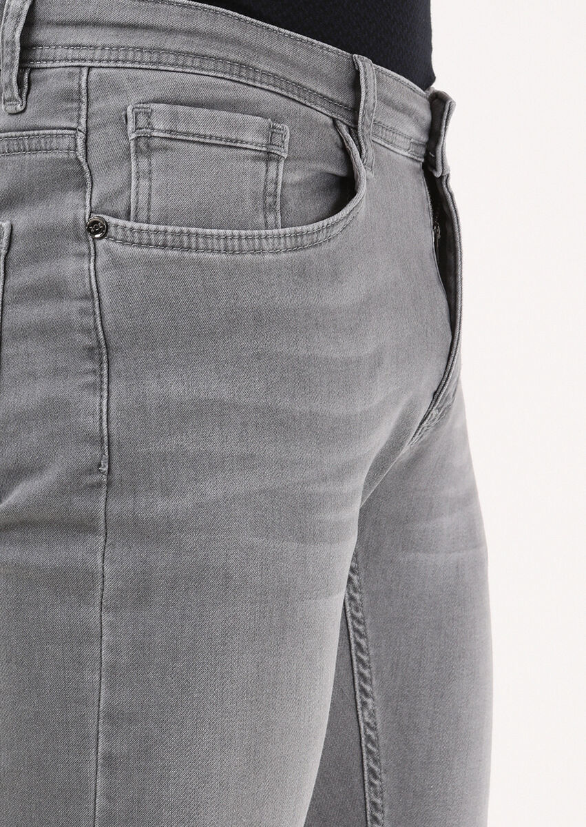 Açık Gri Düz Slim Fit Denim Pamuk Karışımlı Pantolon