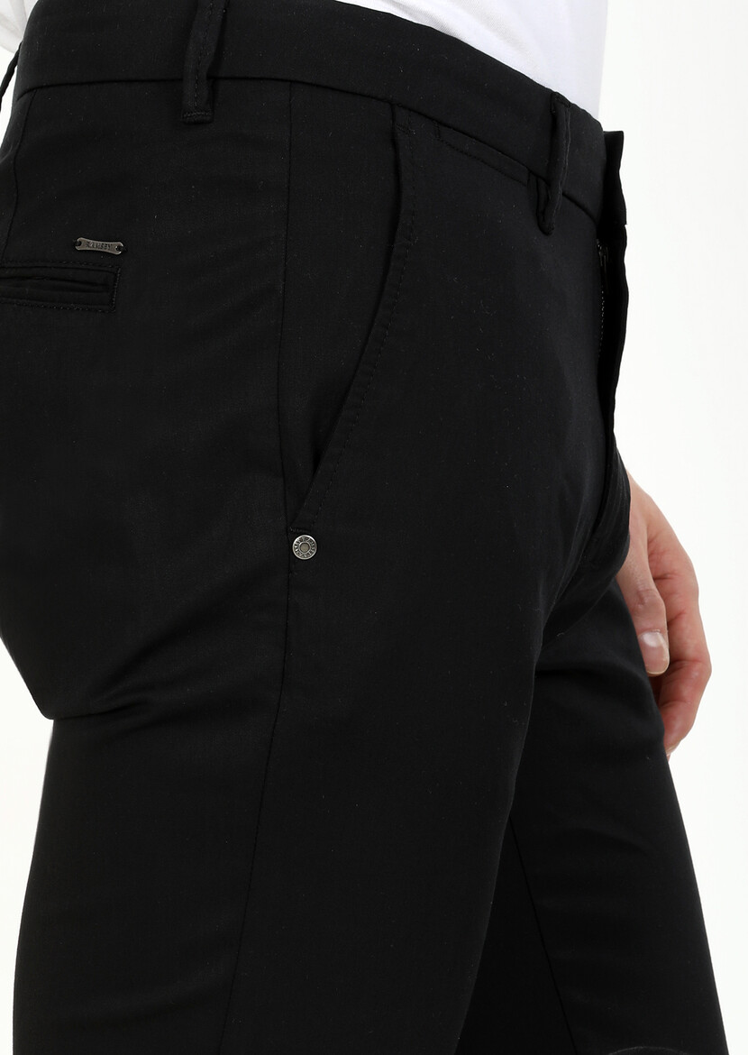 Siyah Düz Dokuma Regular Fit Casual Pantolon - Thumbnail