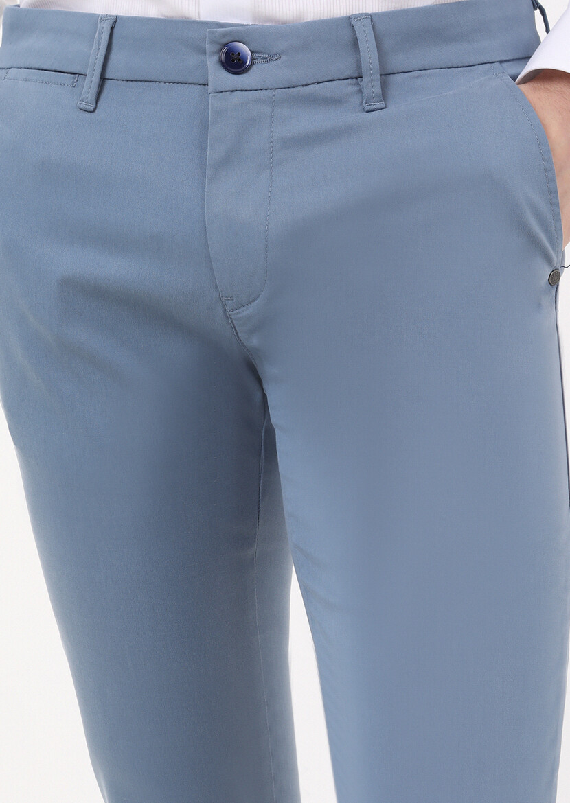 Koyu Mavi Düz Dokuma Regular Fit Casual Pantolon - Thumbnail