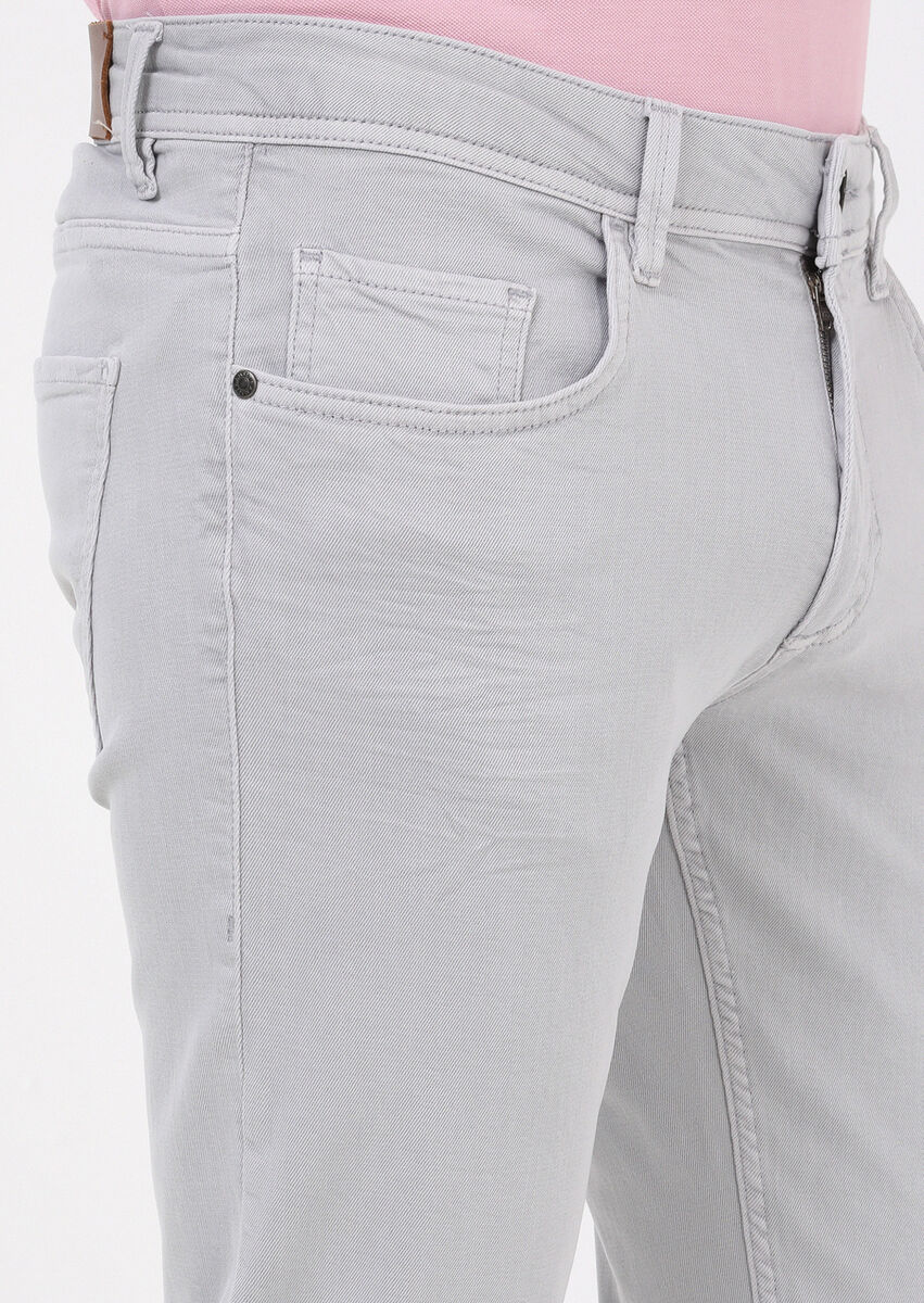 Gri Düz Slim Fit Denim Pamuk Karışımlı Pantolon