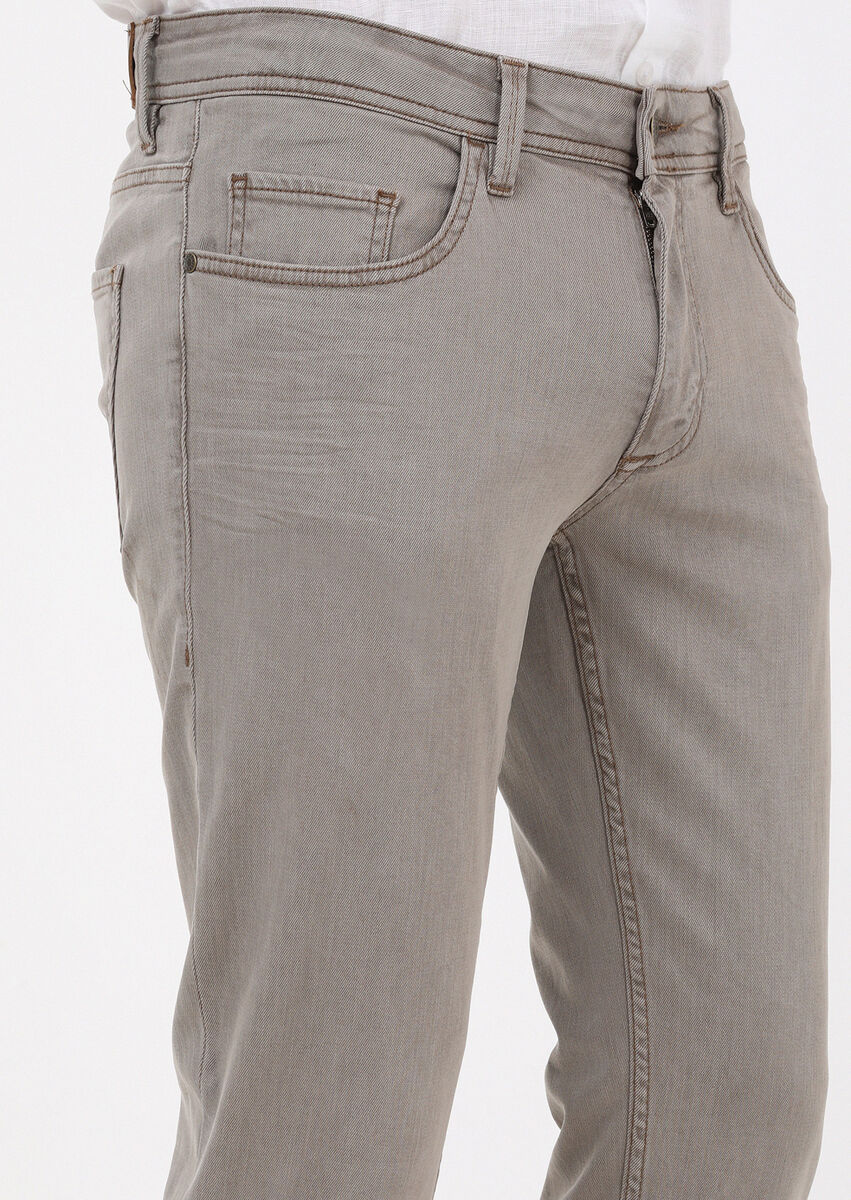 Vizon Düz Slim Fit Denim Pamuk Karışımlı Pantolon
